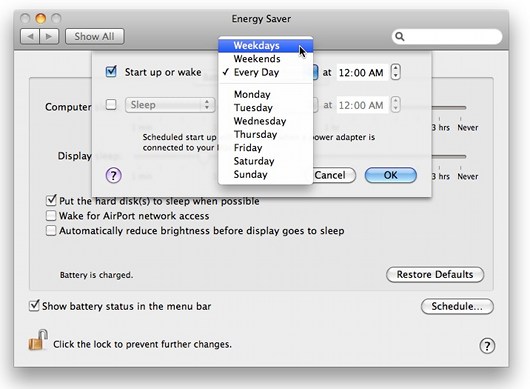 Mac schedule automatic wake up time (schedule details) Mac schedule automatic wake up time (schedule details)