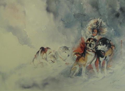 Sled dog painting in Healy, Alaska