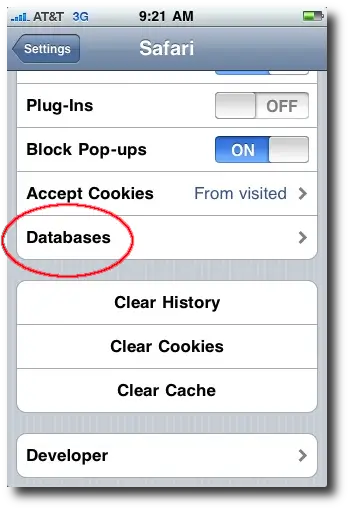 iPhone Safari databases button