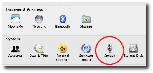 Mac OS X - System Preferences - Speech